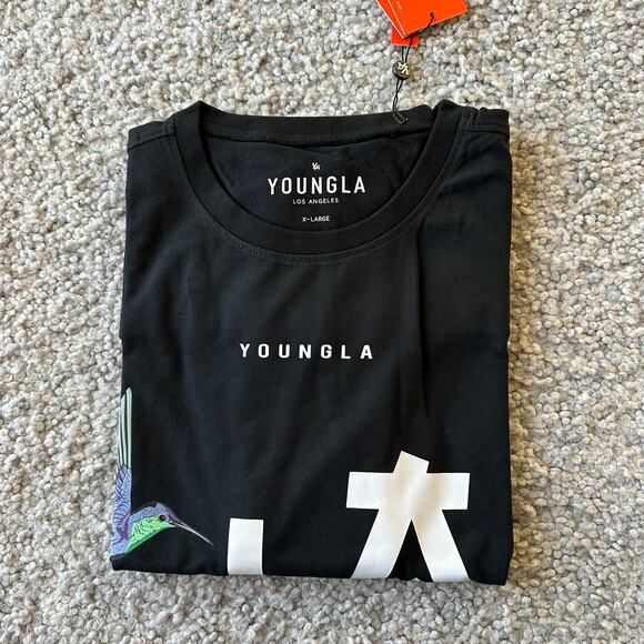 Men's YoungLA  433 FloralHummingbirdTee 97%Cotton%3Spandex XL NWT Black RARE! - Picture 5 of 5